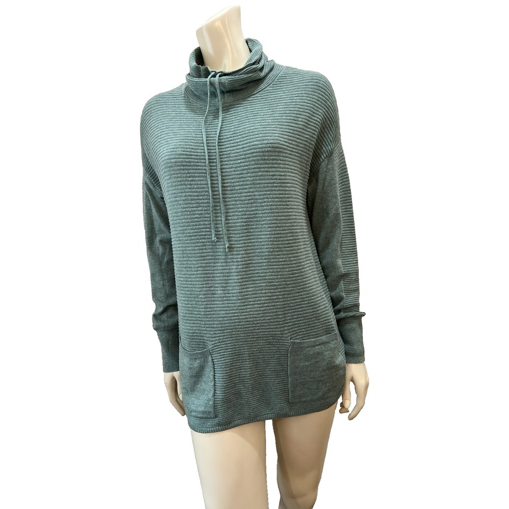 Dakini Women's Pull Over Turtleneck Sweater Ribbed Pockets Green Size MEDIUM